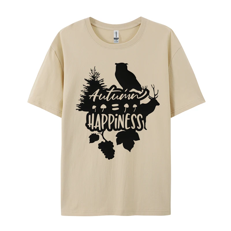 Autumn Happiness Black Top T-shirts Letter Bird Latest Tops & Tees Cotton Men Holiday Printed Clothes