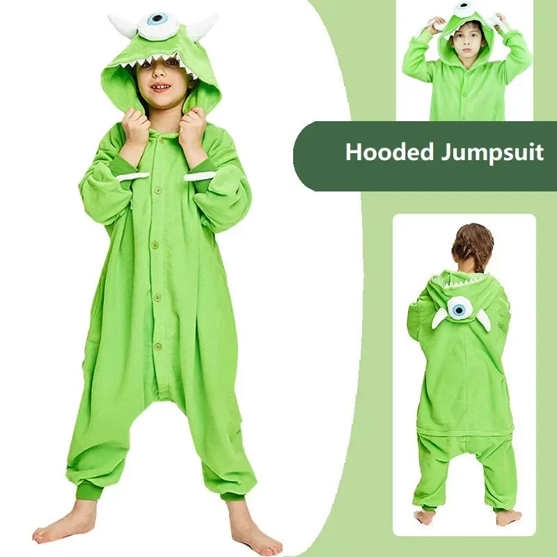 Kids Boys Monsters University Mike Wazowski Halloween Costume Funny Cute Homewear Monster Animal Jumpsuit Cosplay Kigurumis