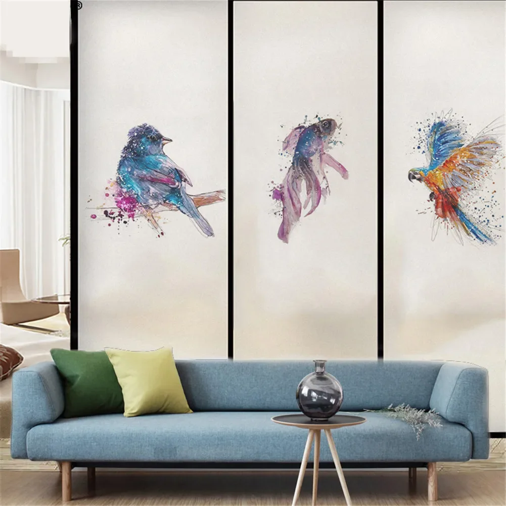 Static Cling Privacy Windows Film Decorative Animal Picture Stained Glass Window Stickers   Frosted Windows Film