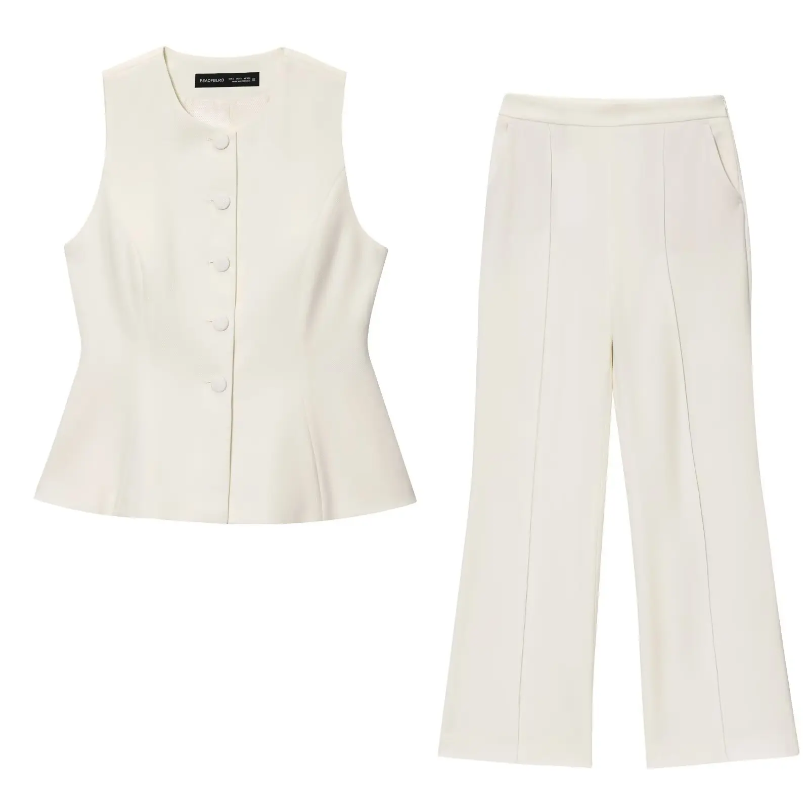 

Autumn 2025 Two-Piece Suit Women's White Sleeveless Vest Straight Pants Suit Solid Color Vest Top High-Waisted Casual Suit