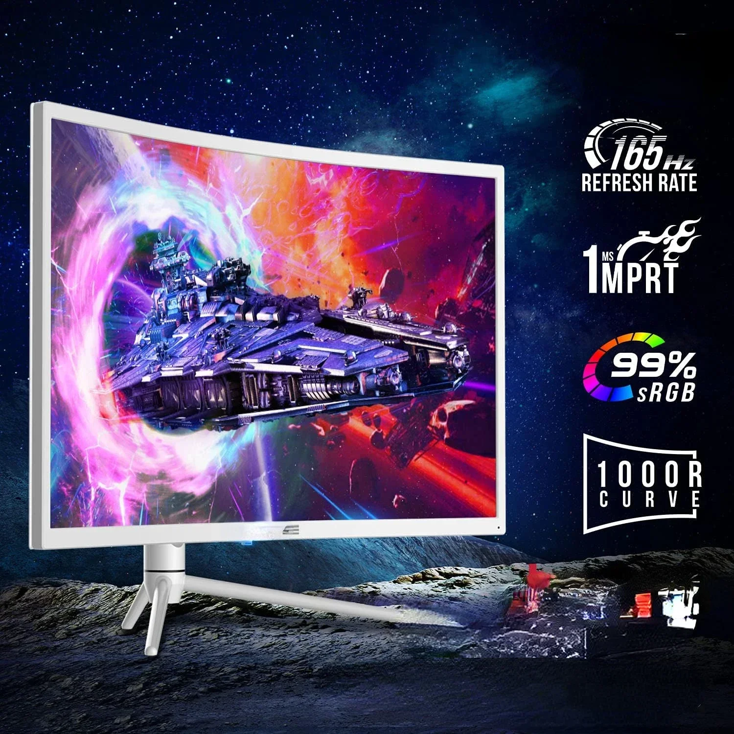 Curved Nebula White QHD 2K Monitor 2560 x 1440p up to 165Hz 1ms HDR1000 99%