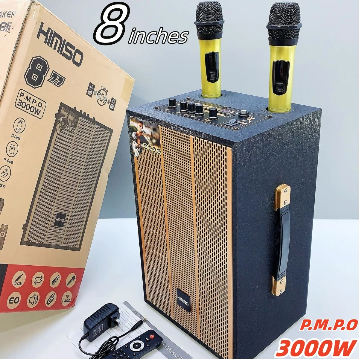 8-inch Big horn with a peak of 3000W high-power Wireless Bluetooth speaker portable wireless dual mic Suitable for home karaoke