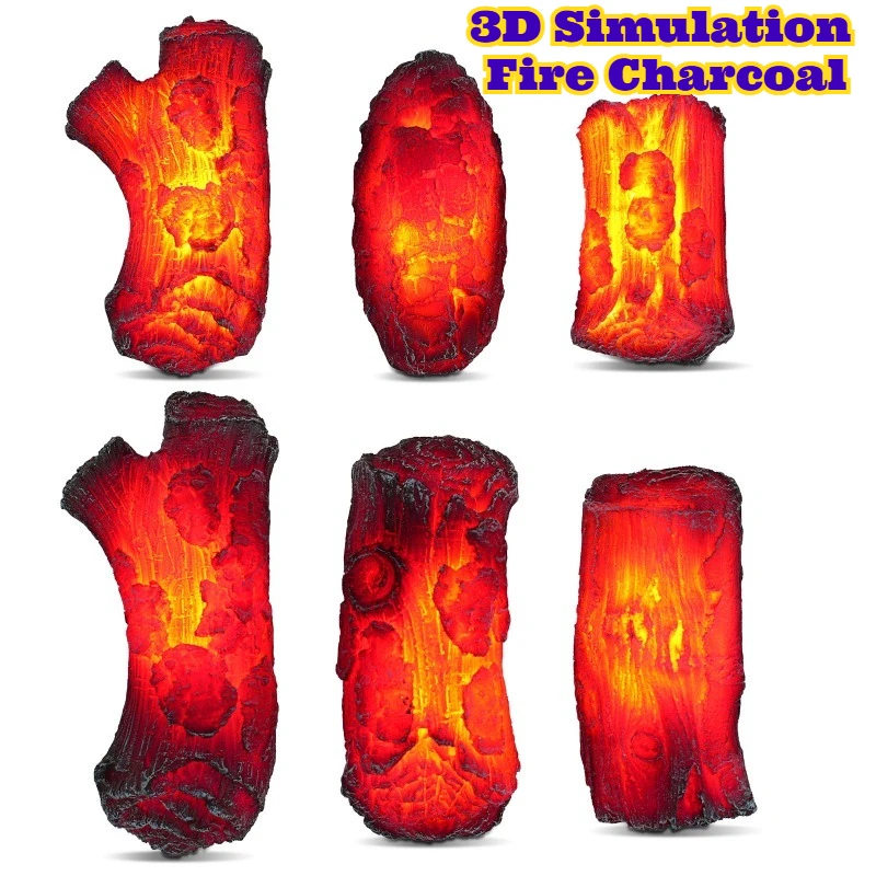3D Fake Fire Log Imitation Charcoal Artificial Firewood Home Fireplace Decor LED Fire Pit Ornament Realistic Burning Coal Modern