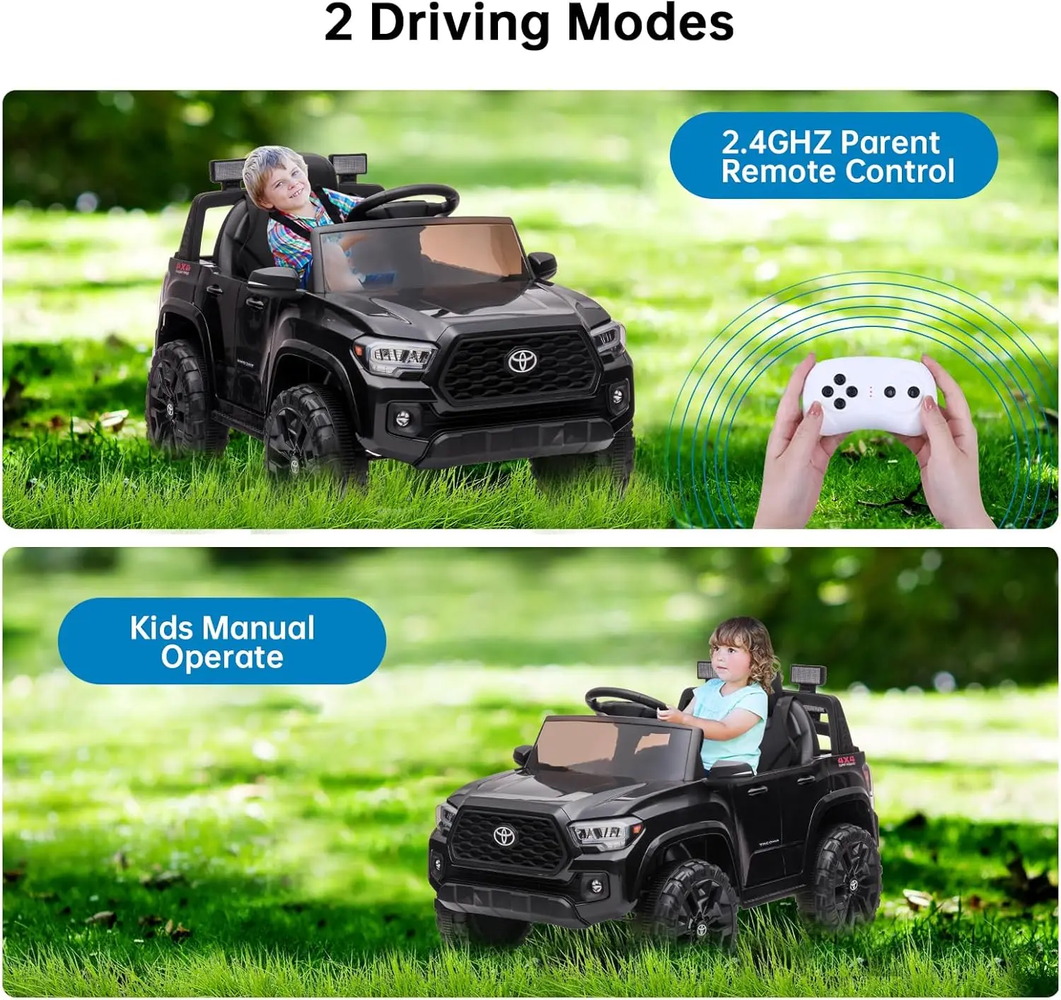 รถยนต์ของเล่นเด็ก 12V พร้อมรีโมทคอนโทรลสำหรับผู้ปกครอง ระบบกันสะเทือนแบบสปริง เข็มขัดนิรภัย สตาร์ทแบบนุ่มนวล ไฟหน้า LED สำหรับเด็กอายุ 3-6 ปี