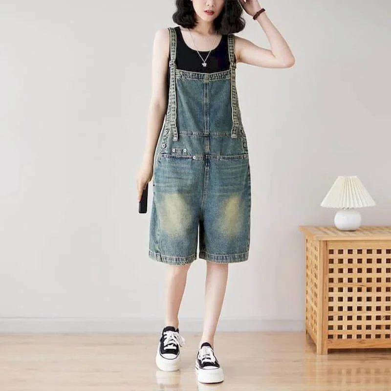 

Комбинезоны для женщин, джинсовые винтажные повседневные корейские модные однотонные комбинезоны, свободные комбинезоны с широкими штанинами, цельный наряд, женская одежда