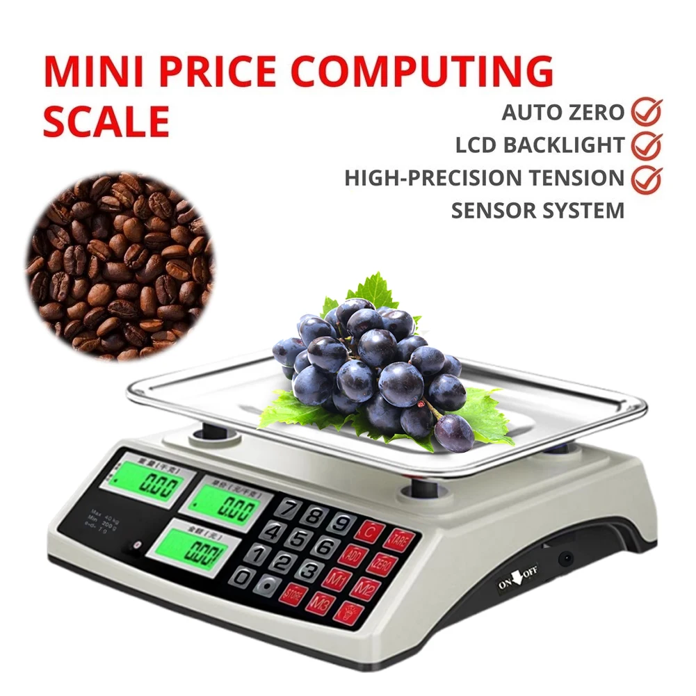 

40kg/1g Commercial Price Scale with Stainless Steel Plate Counting Weight Scale LCD Digital Display for Farmers Market Meat Shop