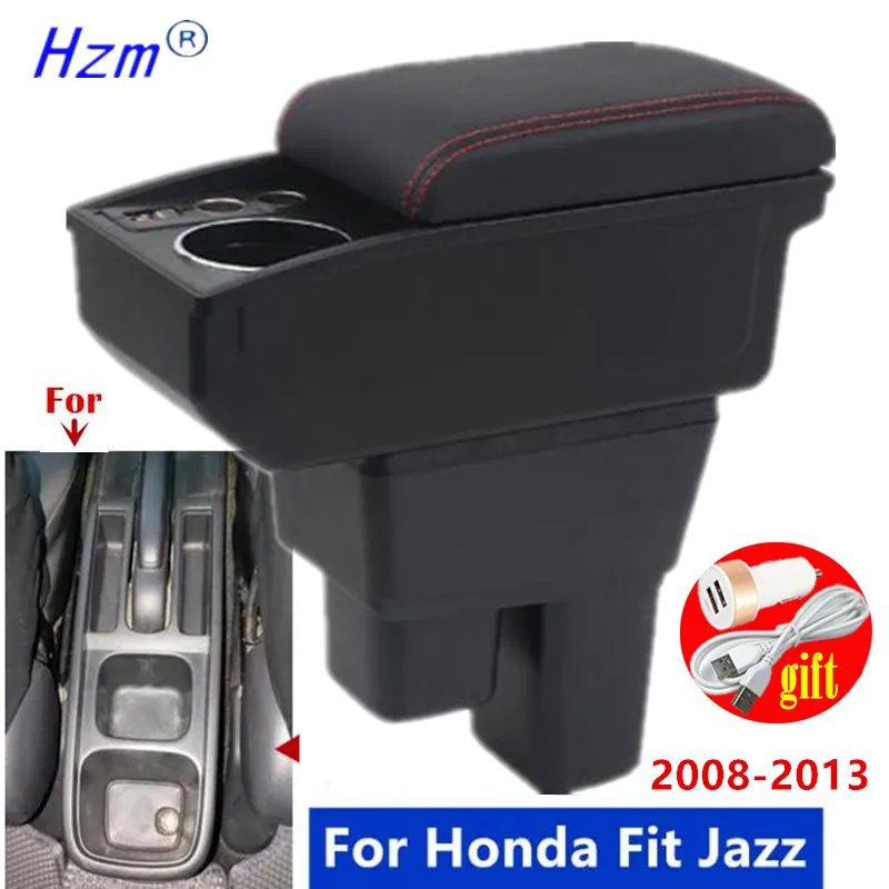 Auto Armlehne Box 2008-2013 doppel-laye Lagerung Box tasse halter Für Honda Jazz Armlehne box Für honda Fit Jazz 2 Auto Zubehör