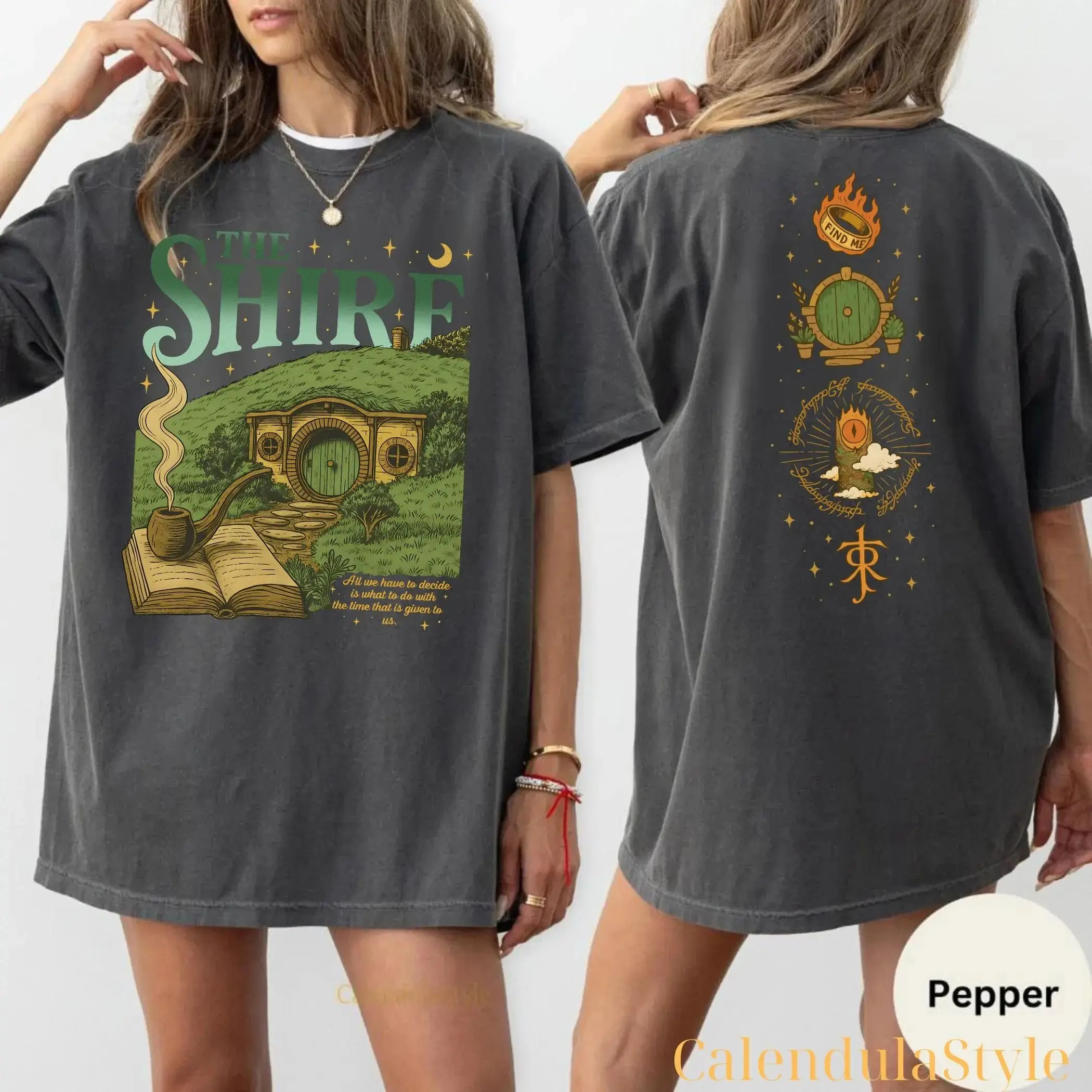 Camiseta con estampado para entusiastas de los libros de fantasía, camiseta de algodón con estampado de El Señor de los Anillos Shire PNG, ropa informal holgada de calle, Unisex