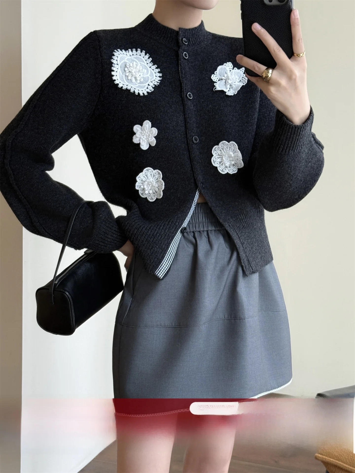 

Винтажный шерстяной кардиган WANGER с длинными рукавами, 3D-цветочными аппликациями и юбкой в стиле колор-блок для женщин, зимний модный комплект