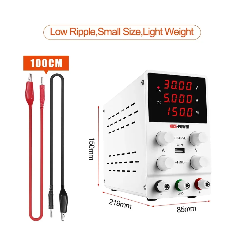 Nice Power SPS305 30V 5A Banco de laboratorio de alta potencia digital blanco Fuente de alimentación CC variable ajustable