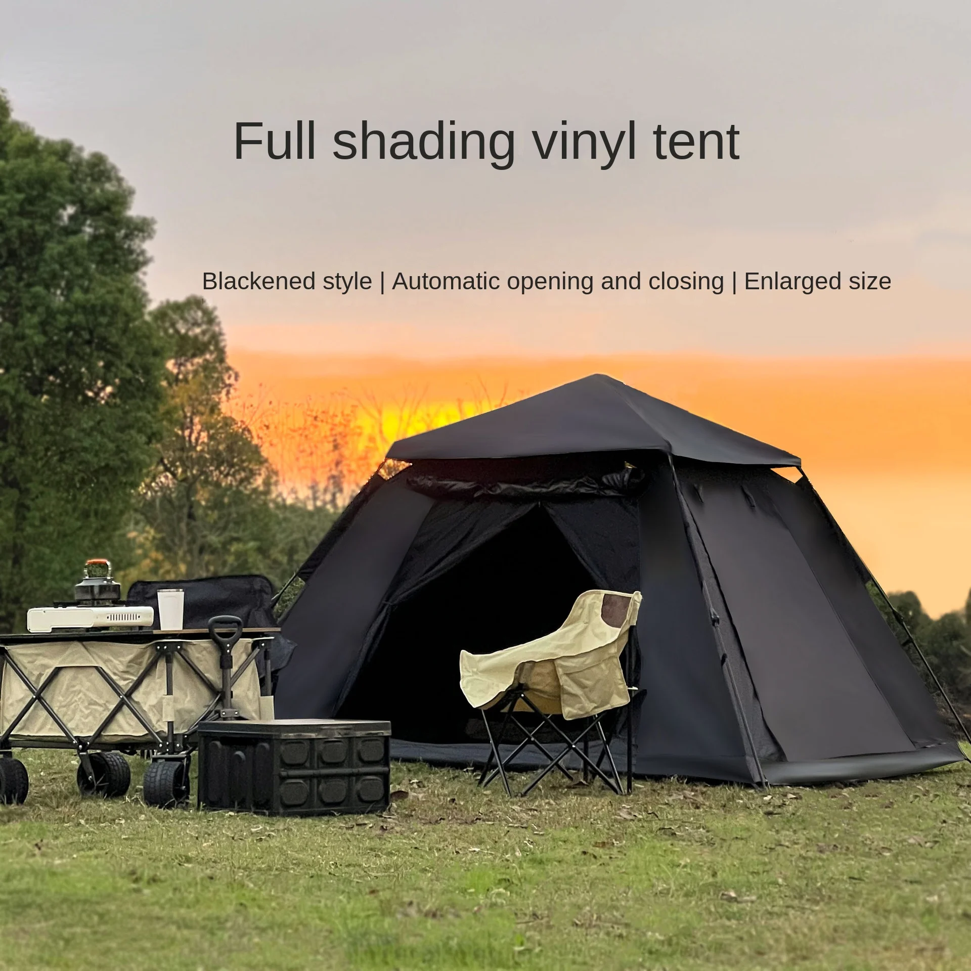 

3-4 People Black Rubber Tent Outdoor Dining and Camping Equipment Automatically Unfolding Tent Thickened Sun and Rain Protection