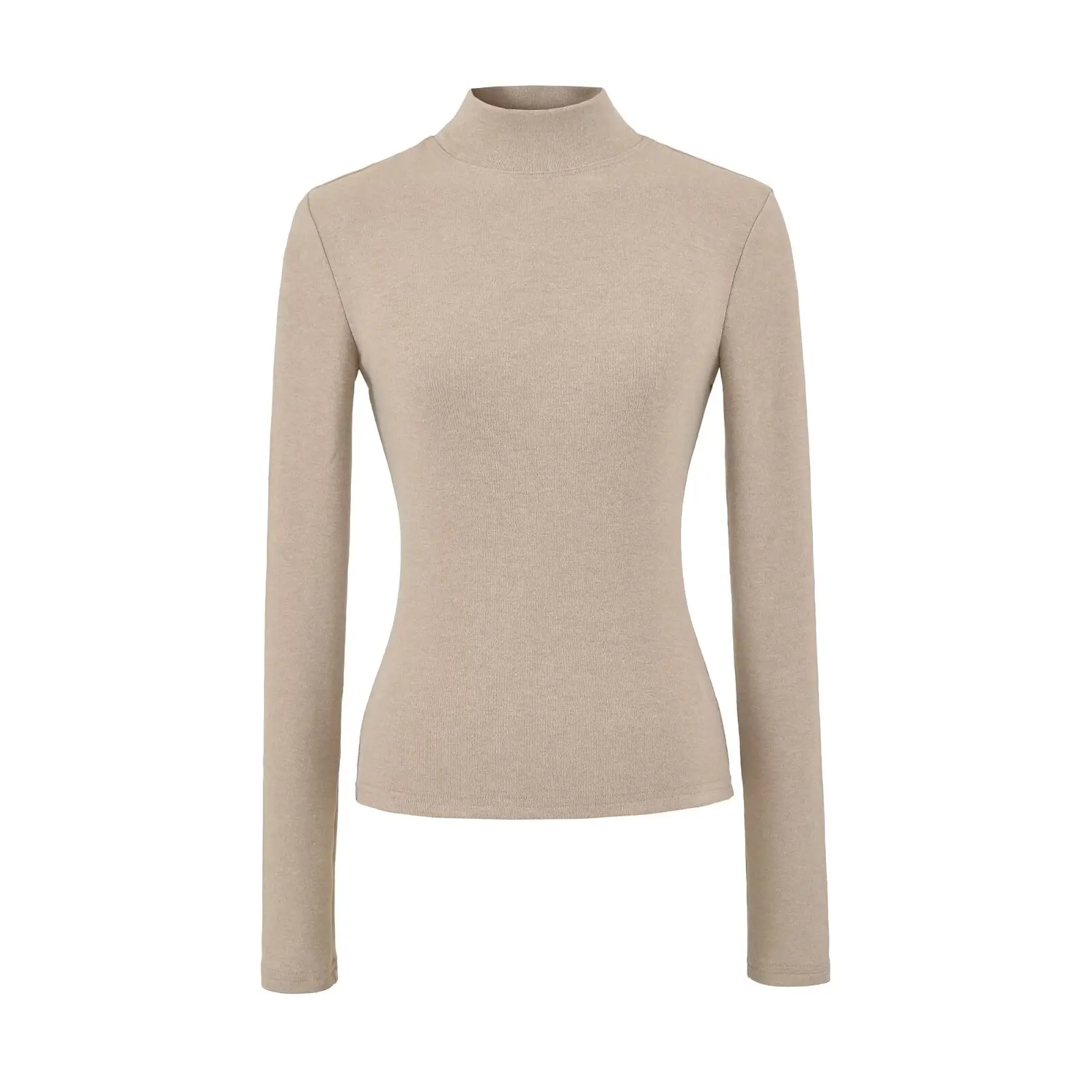 T-shirt lunga da donna Sve Double-face Fce High Ne Slim Fit Strato base irt Casual Sle Autunno Inverno Faion