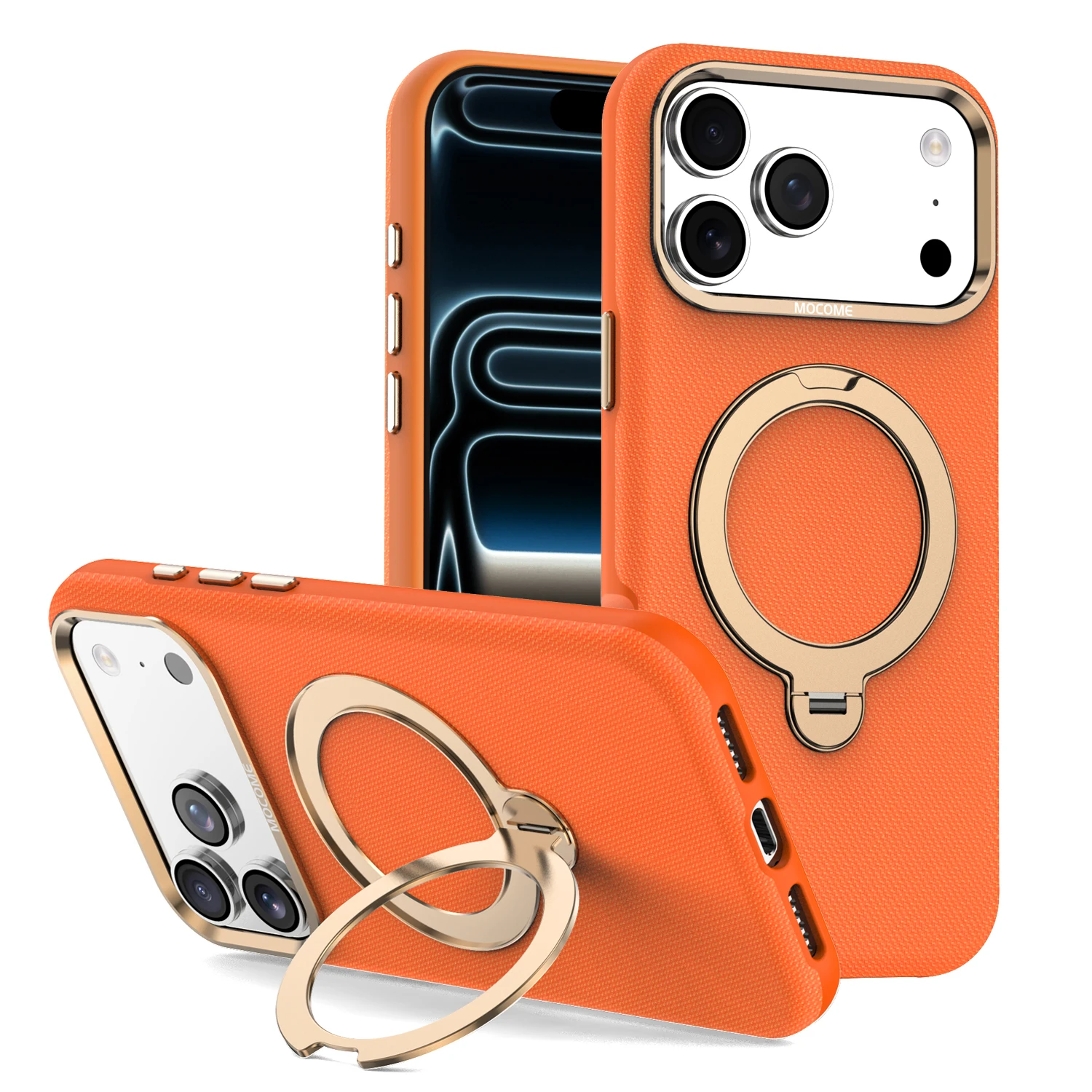 

360 Rotating Magnetic Suction Bracket Textured Leather Case for iPhone 17 Pro Max 16 15 14 13 Shockproof for Magsafe Slim Cover