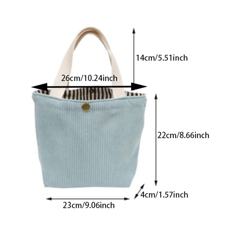 Small Corduroy Lunch Bag for Women 2024 Eco  Portable Tote Bags Mini Female Students Bento Picnic Food Bag Travel Handbags