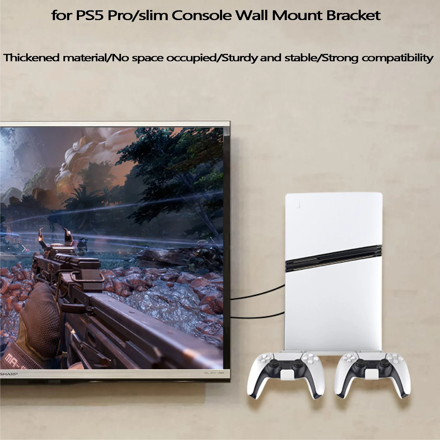 

Wall Mount Bracket Base with Controller Holder Wall Hanging Stand for PS5 Pro/ps5 Slim Digital Edition and Disc Edition