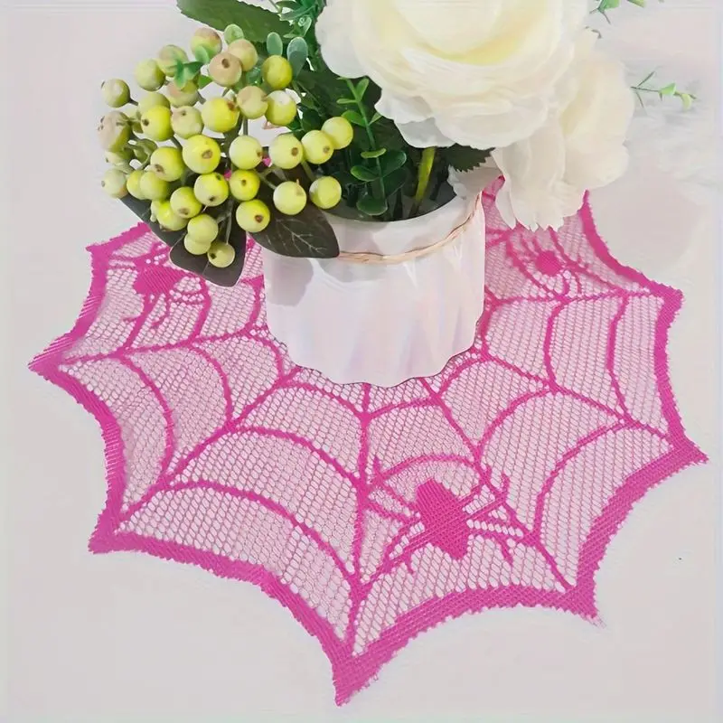VIKAMA Rose Red Lace Spider Web Meal Mat Spider Shaped Insulation Halloween Party Desktop Decoration Table Decoration