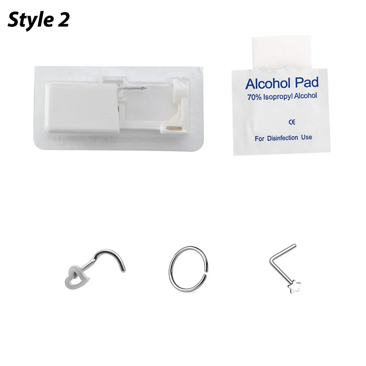 Nasenpiercer-Werkzeug, Körperschmuck, steriles Einweg-Nasenpiercing-Pistolen-Piercing-Set mit CZ-Nieten, Nasenring-Ohrstecker aus chirurgischem Stahl, 20 g – Detail 3