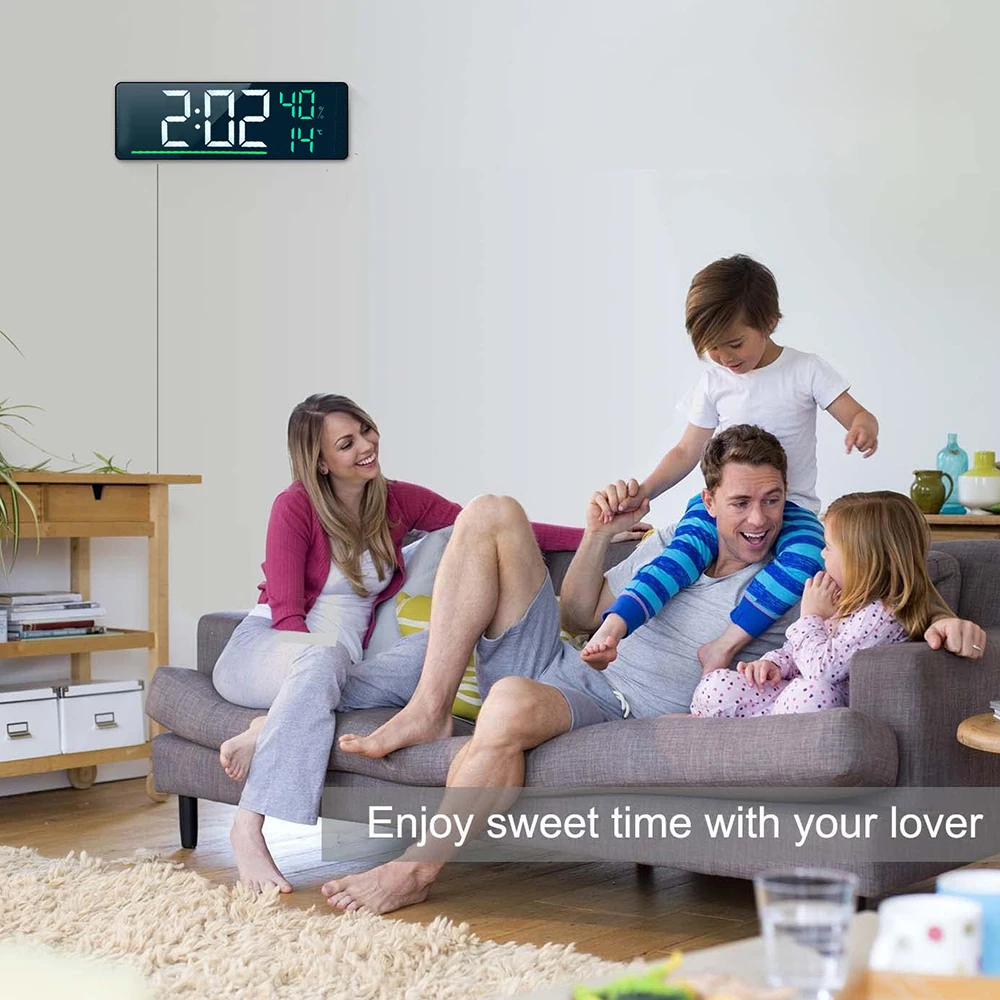 LED Digital Wall Clock with Temperature Humidity Super Size 9.5"Desk  Alarm Clock for Bedroom Living Room Office Smart Home gallery 5