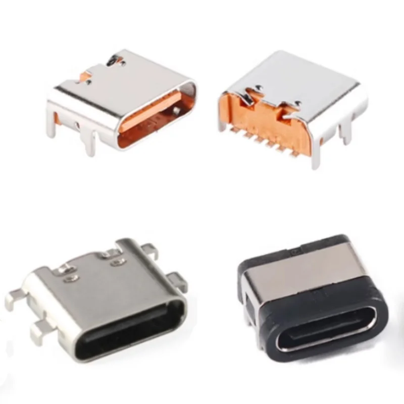 5-10pcs Type-C USBconnector 6P Female socket Waterproof Sinking plate Vertical sticker/plug 6.8/7.4/0.8/1.6/10.5mm 6PIN