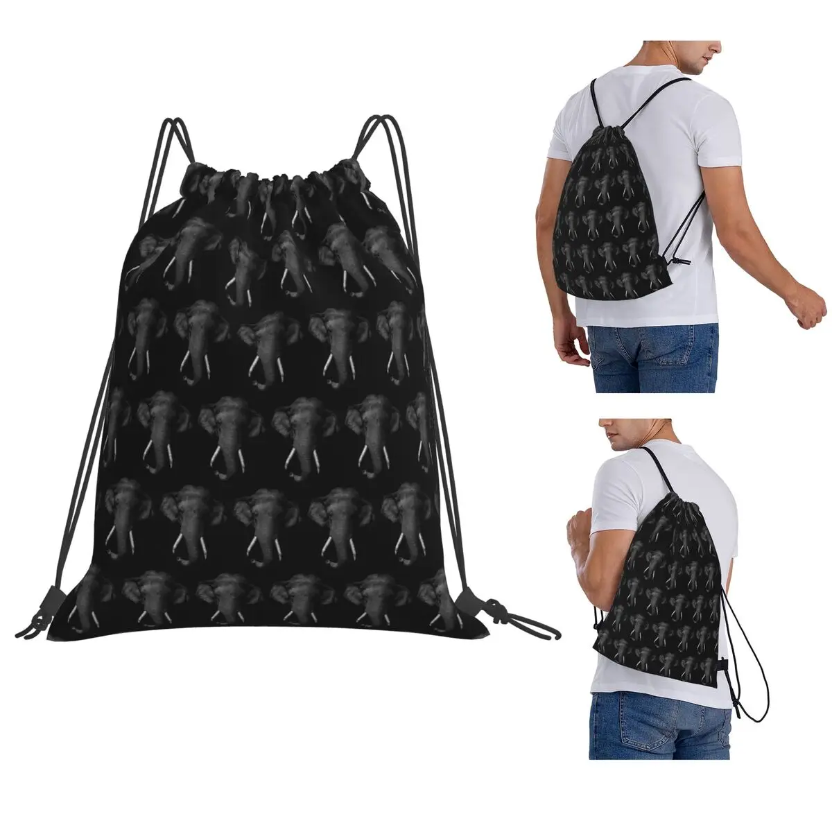 

Tusker In The Dark Backpacks Casual Drawstring Bags Shoes Bag Book Bags for Man Woman Students