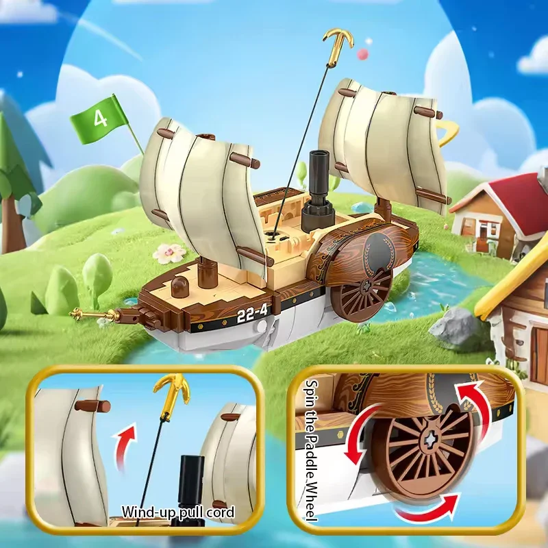 Building Blocks Mini Bricks Assembly Steamboat Model Series Set Sailing Ship Model Vintage Decor Collectible Toy Home Decoration