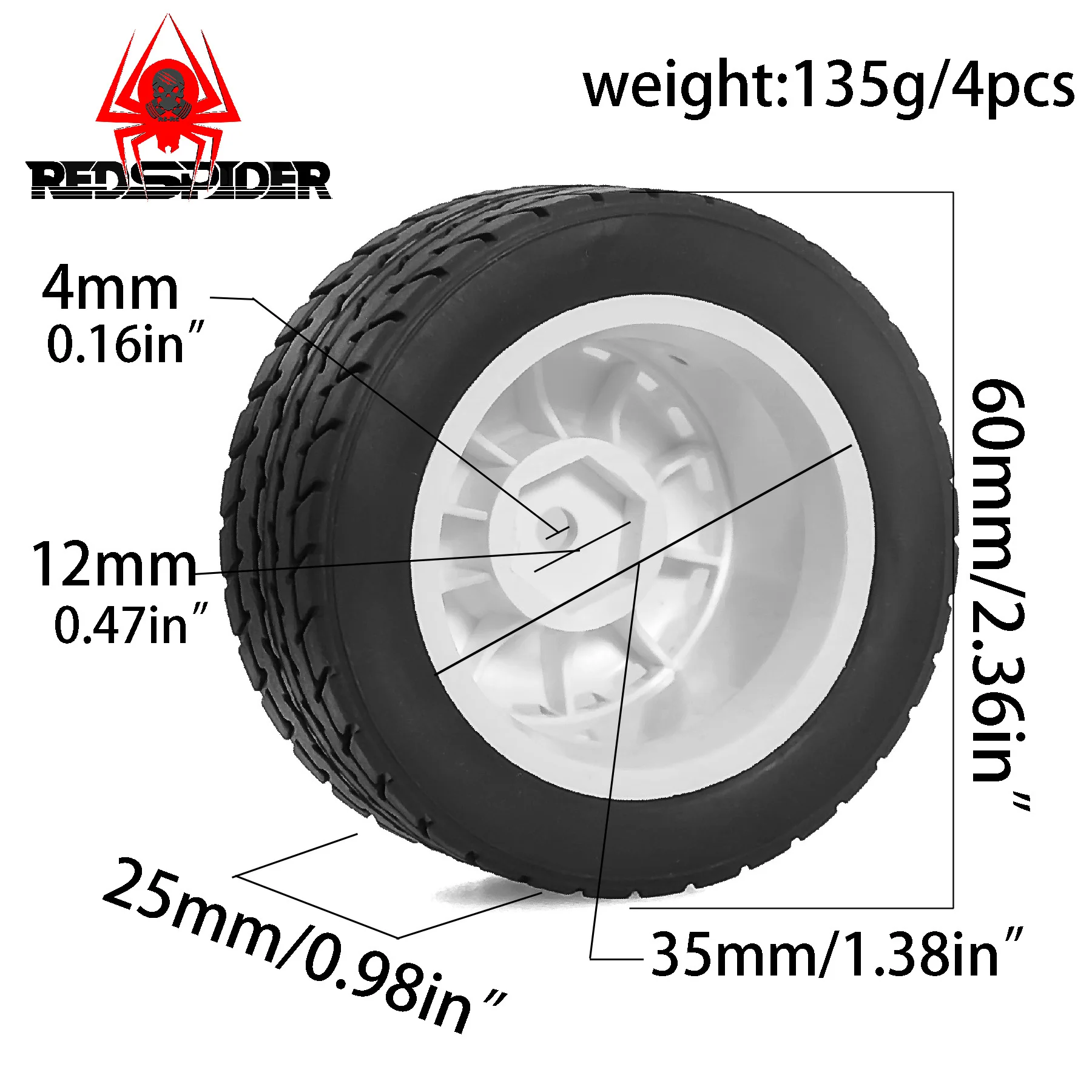 4Pcs 1/10 RC Off-Road Buggy Tires & Wheels Set - 12mm Hex Hub Compatible with ARRMA, Traxxas, Redcat, Losi, Kyosho