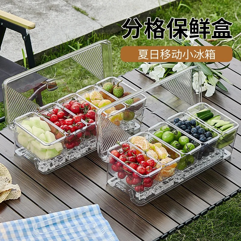 

Five-part Refrigerator Storage Box Can Be Split Seasoning Box for Picnic Fresh Ice Box with Lid Transparent Salad Tray