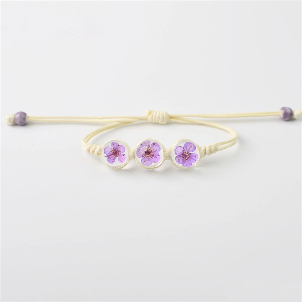 b22 Glass Ball Dried Cherry Blossoms Hand-made Dried Flower Charm Bracelets Multiple options Gifts Natural Flower Weave Jewelry