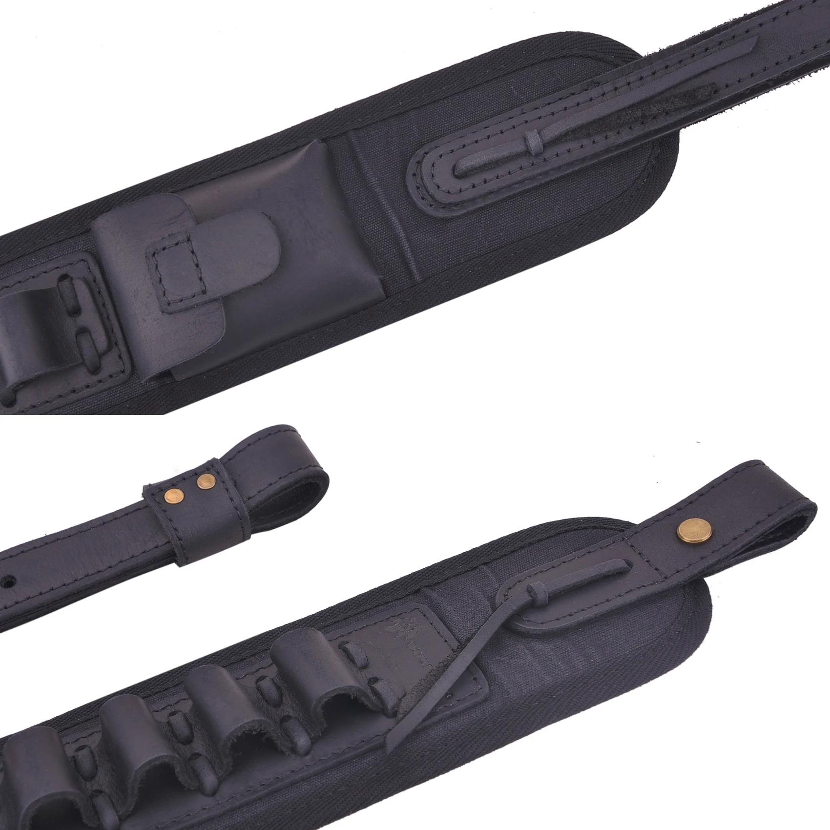 전술 가죽 샷건 슬링 조절 가능한 총 어깨끈 사냥 및 사격용 16게이지 블랙
