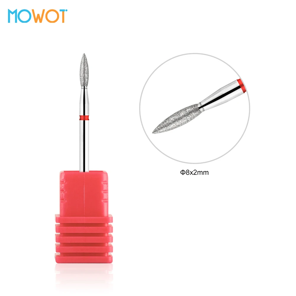 MOWOT Flame Diamond Nail Drill Bits 3/32" Rotary Manicure Milling Cutters Electric Cuticle Clean Burr Nail Files Accessory Tools