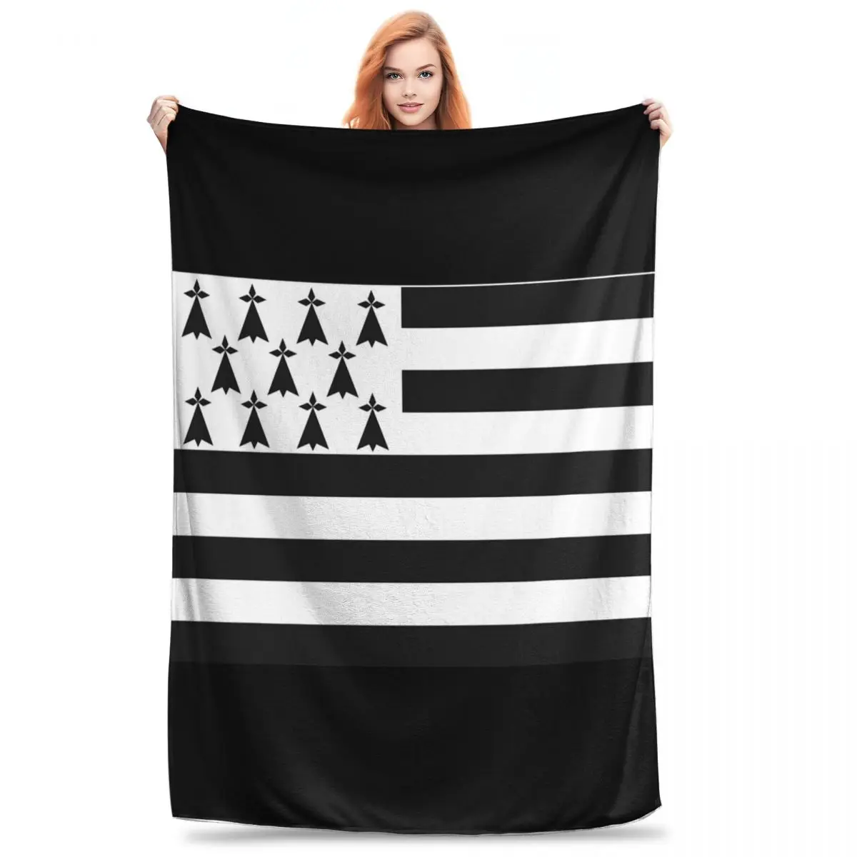 Flag Of Brittany Drapeau Breton Gwenn-Ha-Du Ermine Blanket Fleece Multi-function Sofa Throw Blankets For Home Throws Bedspread