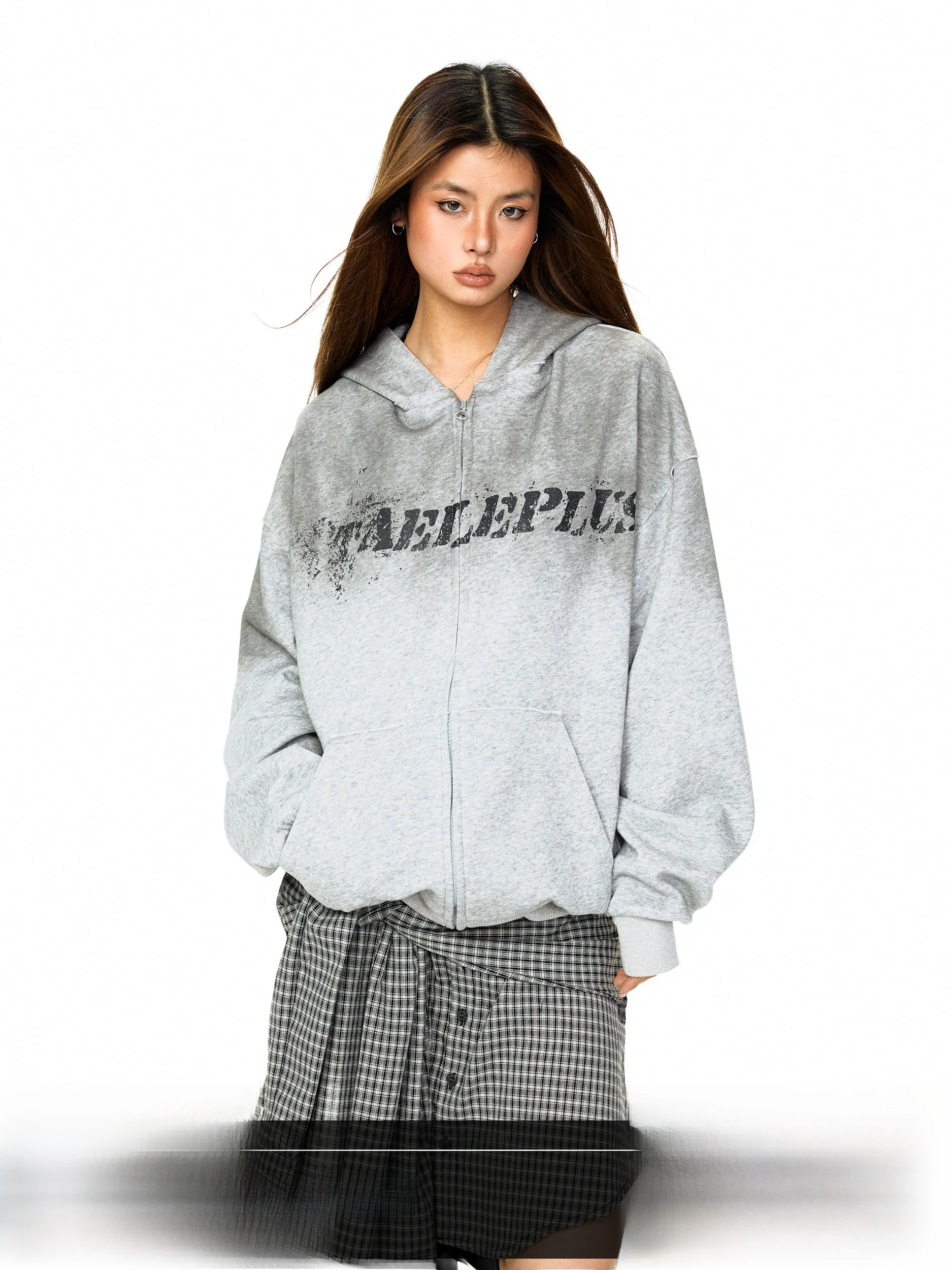 

Blabb American Spray Paint fiti Sle Worn-In Open Cardigan Hoodie Women's Loose Casual Spring Outerwear