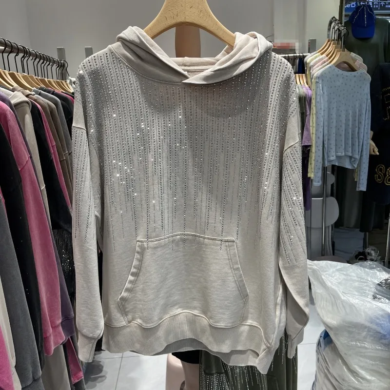 2025 Early Autumn New Fashionable Hooded Sweatshirts For Women's Heavy Rhinestone Design Trendy Brand Cool Long-sleeves Hoodies