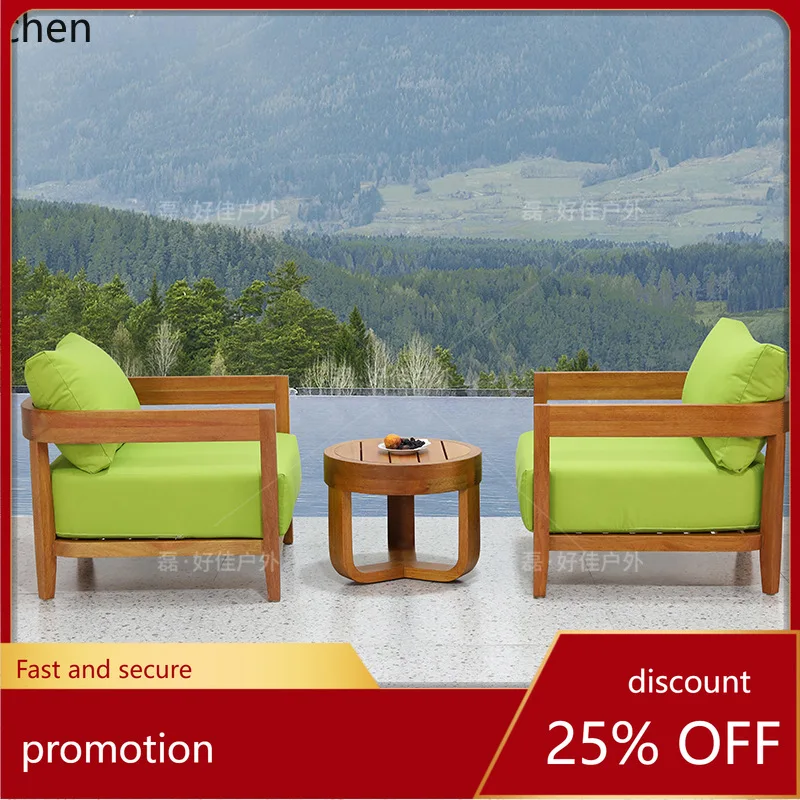 

ZML Outdoor Teak Wood Sofa Courtyard Villa Balcony Lounge Sofa Tea Table Garden Furniture