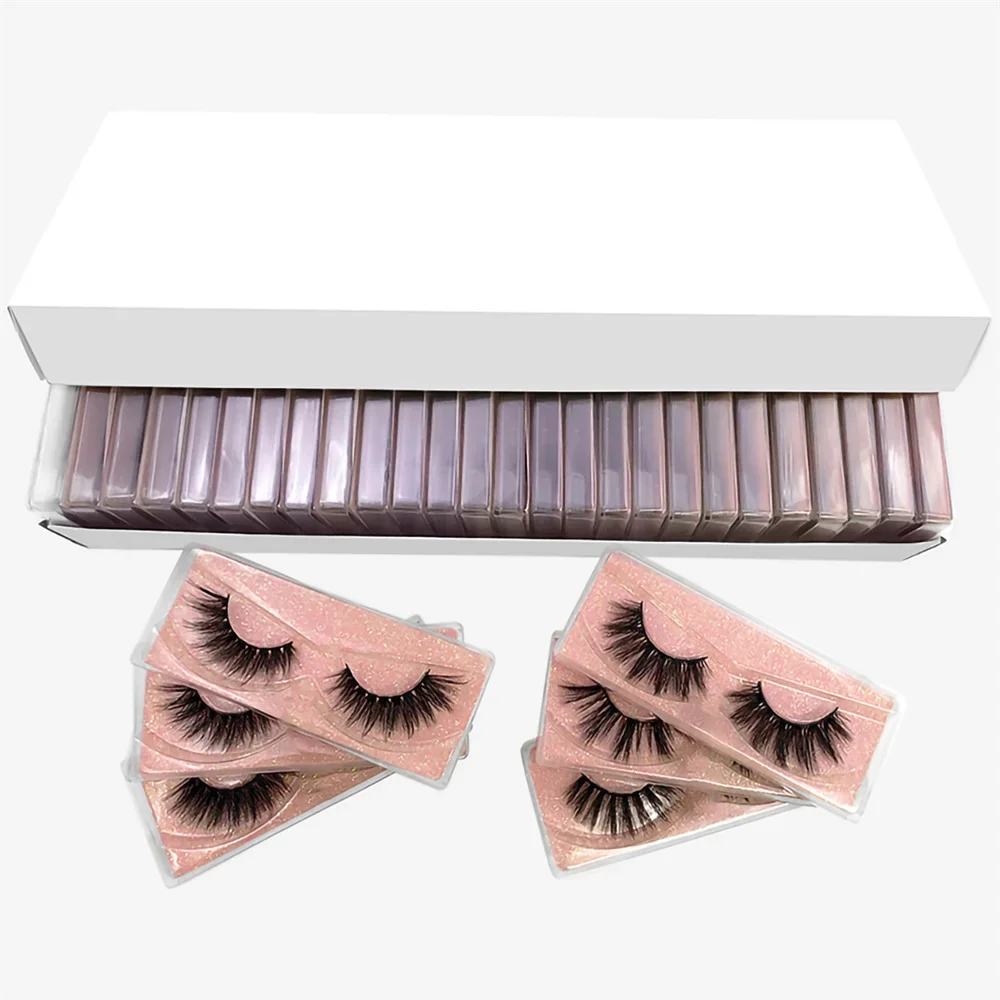 Faux Mink Eyelashes Pack em massa, cílios postiços, tira grossa, cílios longos de maquiagem dramática, atacado, 20 pares