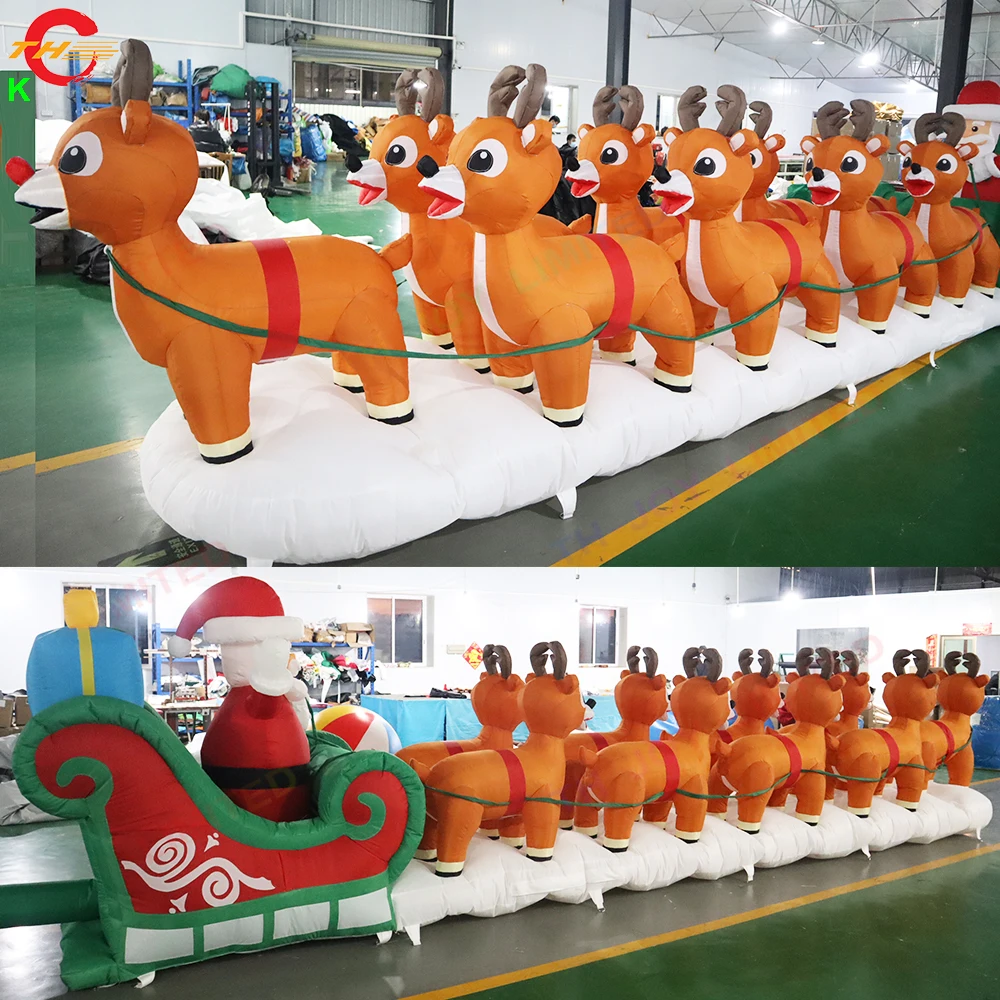 

Free Door Shipping 7mL Giant Reindeer on Sledge Pulling Inflatables Santa Claus for Shopping Mall Decorations