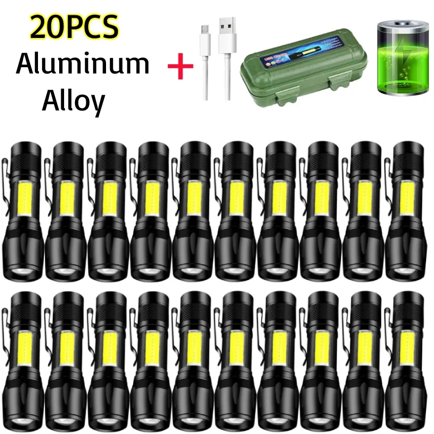 10/20PCS Mini Torch Rechargeable Flashlight with USB Charging High Power COB LED Flashlights Lamp Waterproof Long Range Lanterns