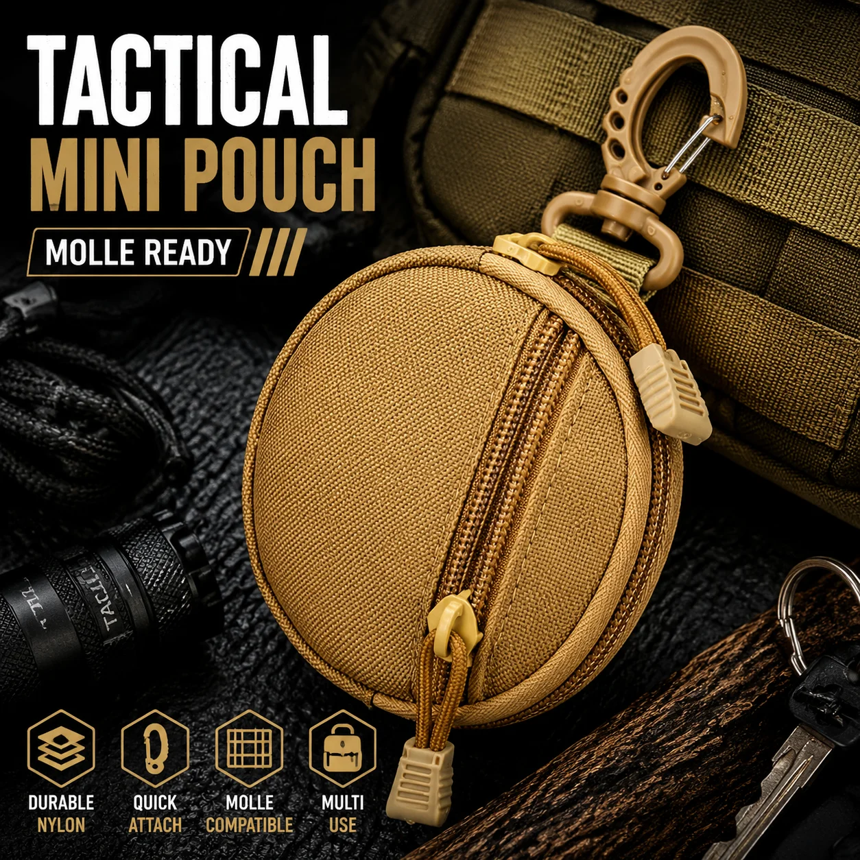 Tactical Round Molle Pouch Mini EDC Waist Bag Outdoor Coin Purse Key Holder Backpack Accessory Pouch