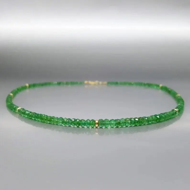 

Genuine Natural Emerald Beaded Necklace- AAA+ Quality 2*4mm Round Faceted