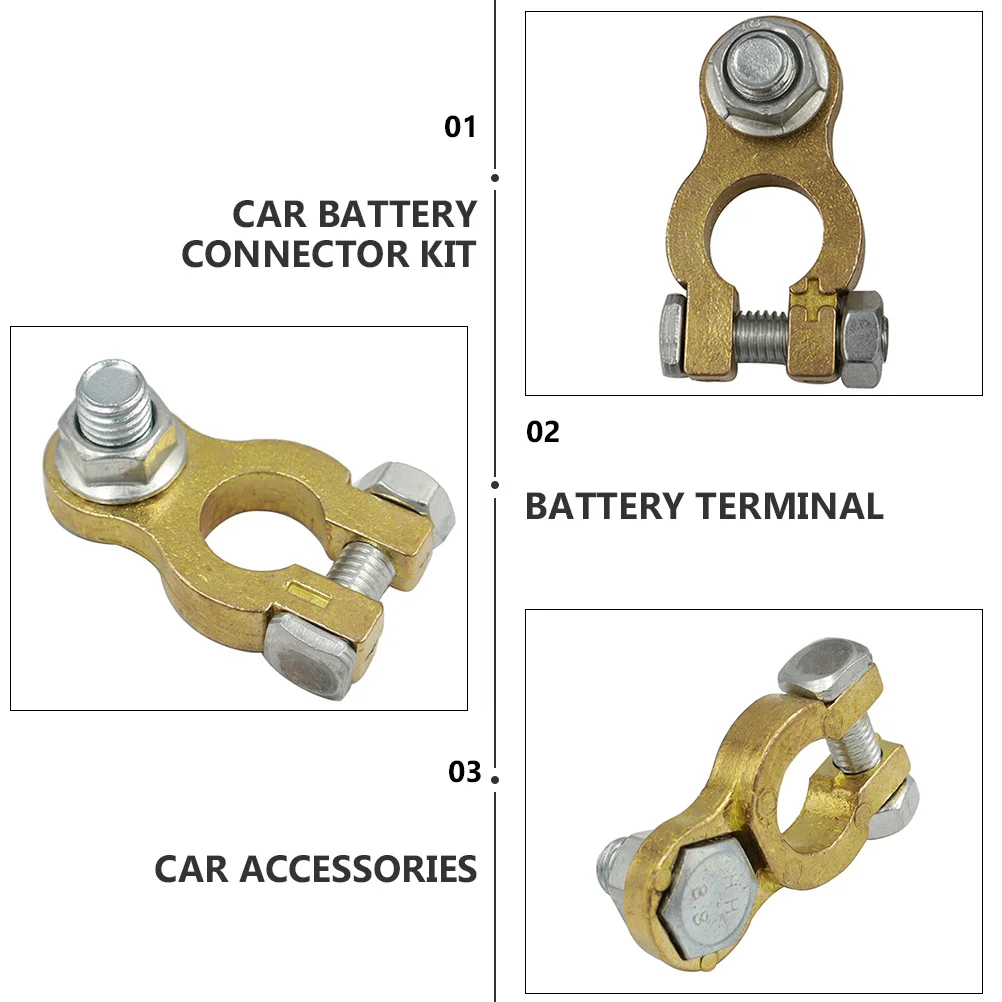 

1Pair Car Terminal Connectors Durable Copper Iron Clamp Positive Negative Post Connectors Vehicle Cable Terminal