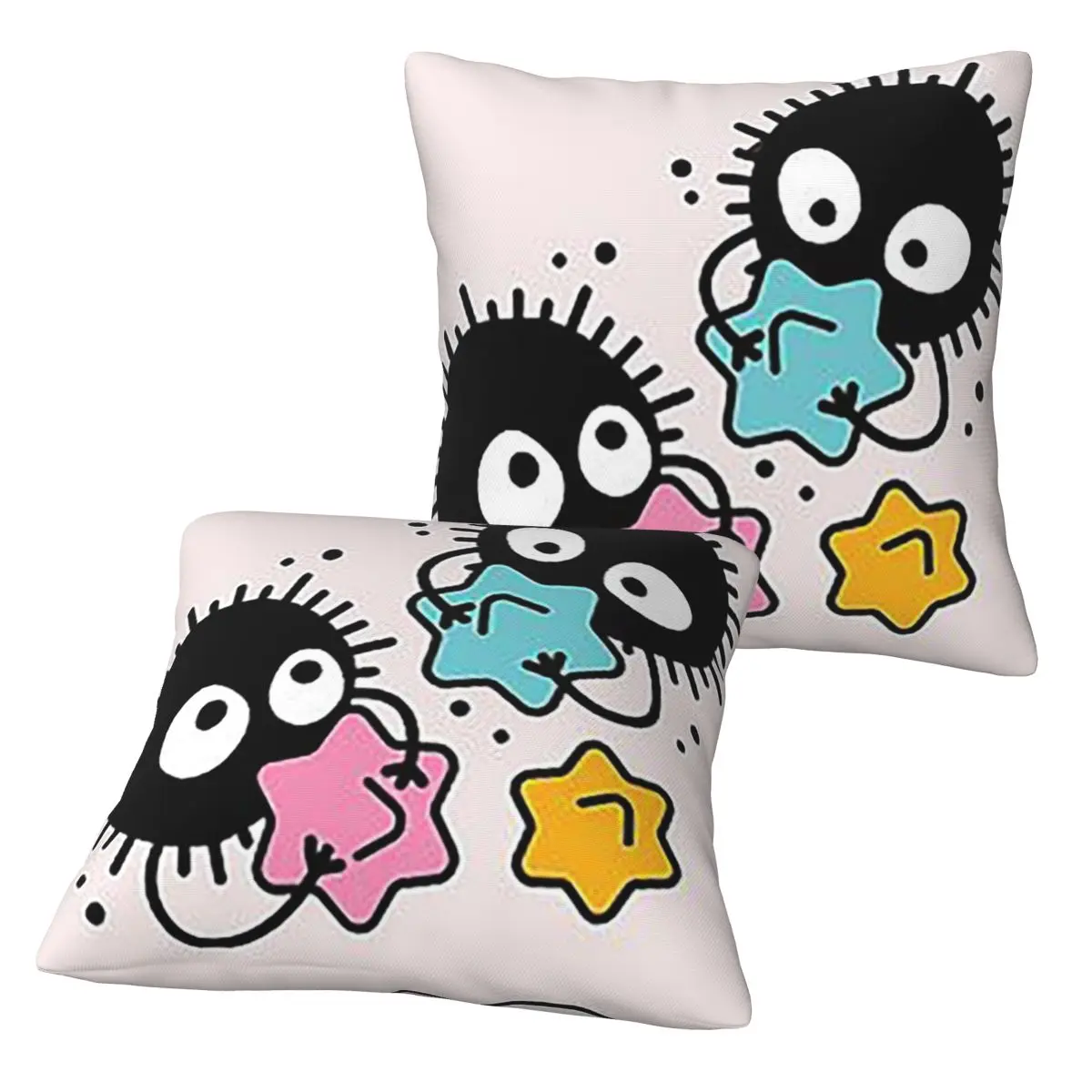 Soot Studio Ghibli 2 pcs Square Pillowcase Pillow Cover Cushion Zip Decorative Comfort Throw Pillow for Home Bedroom