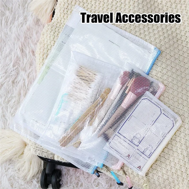 20Pcs Mesh Zipper Pouch, Waterproof Zipper File Bag, A4, Suitable for Storage of Office Supplies, Cosmetics, Stationery