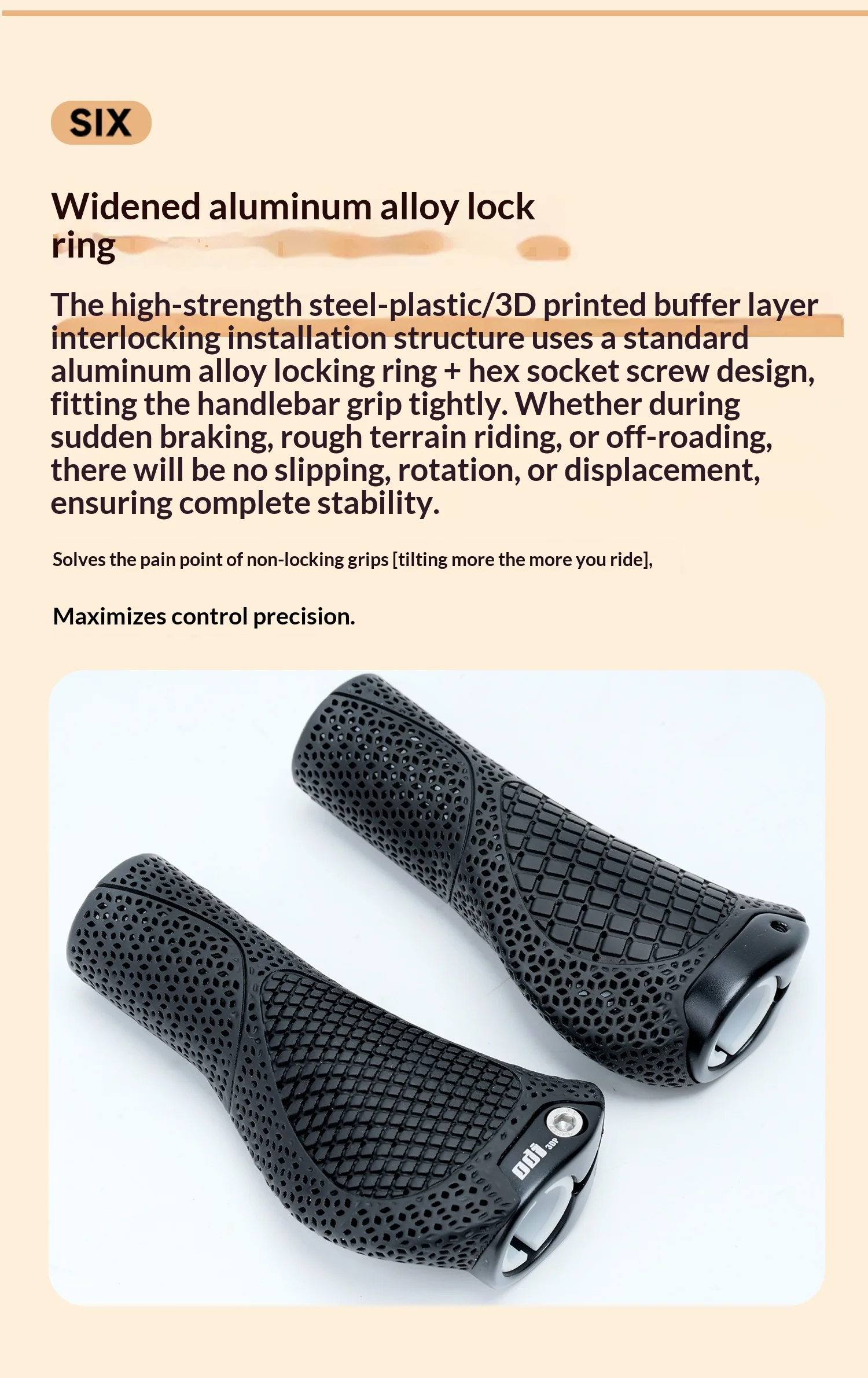 ODI OC2 3D-gedruckte E-Bike-Lenkergriffe, ergonomisch, breite Handballenauflage, rutschfest, stoßdämpfend, hohler Legierungsverschluss für MTB-Rennräder – Detail 8