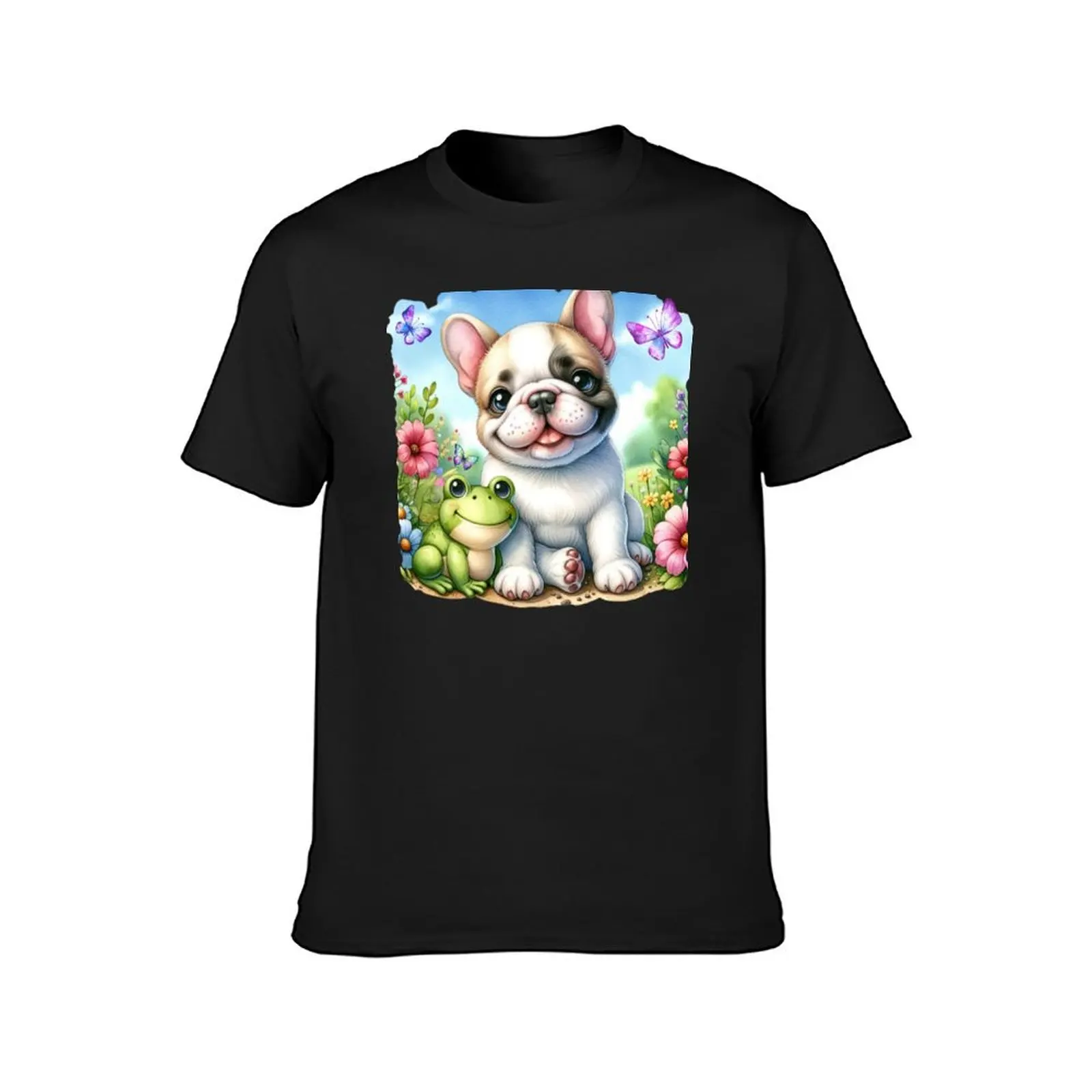 Frenchie Spring Splash T-Shirt tops anime Aesthetic clothing summer tops men clothing