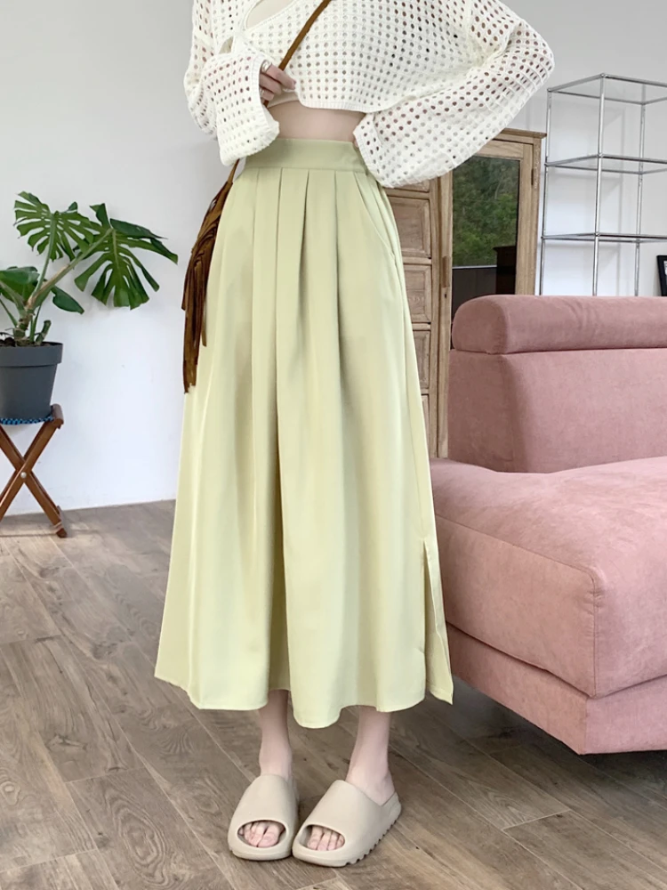 

Long Skirts Women Vintage Midi Chic Summer Y2k Schoolgirls Clothing All-match Solid Faldas Mujer Pleated Korean Fashion Party