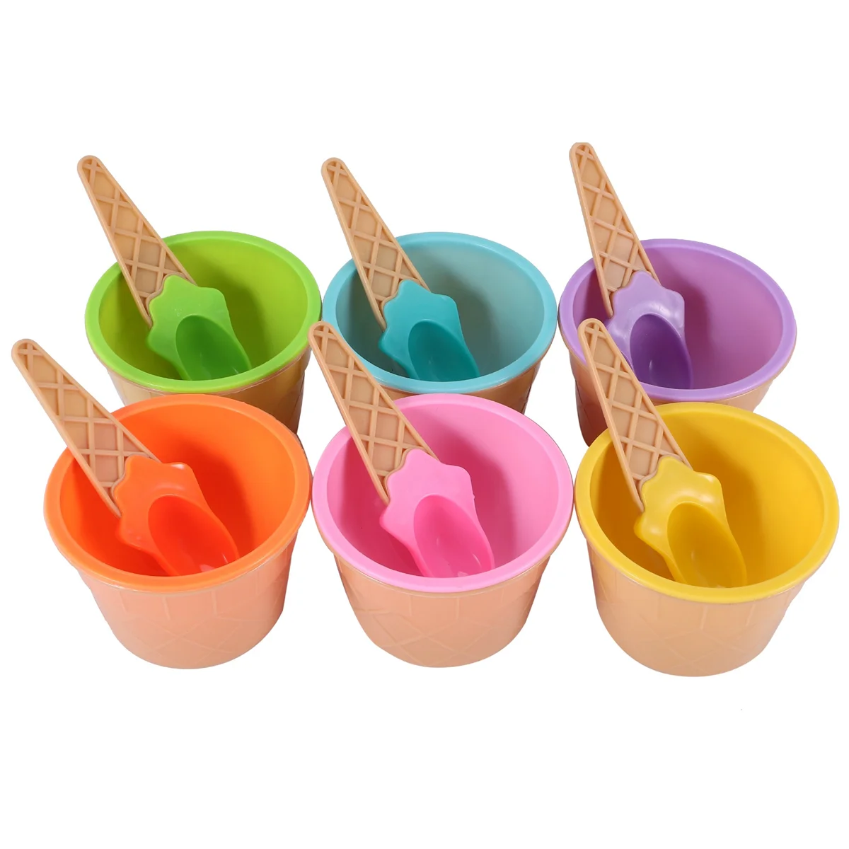 A013 6Pcs Ice Cream Bowl Set Different Color Ice Cream Spoon Bowl Tableware Set Creative Children Cartoon Bowl