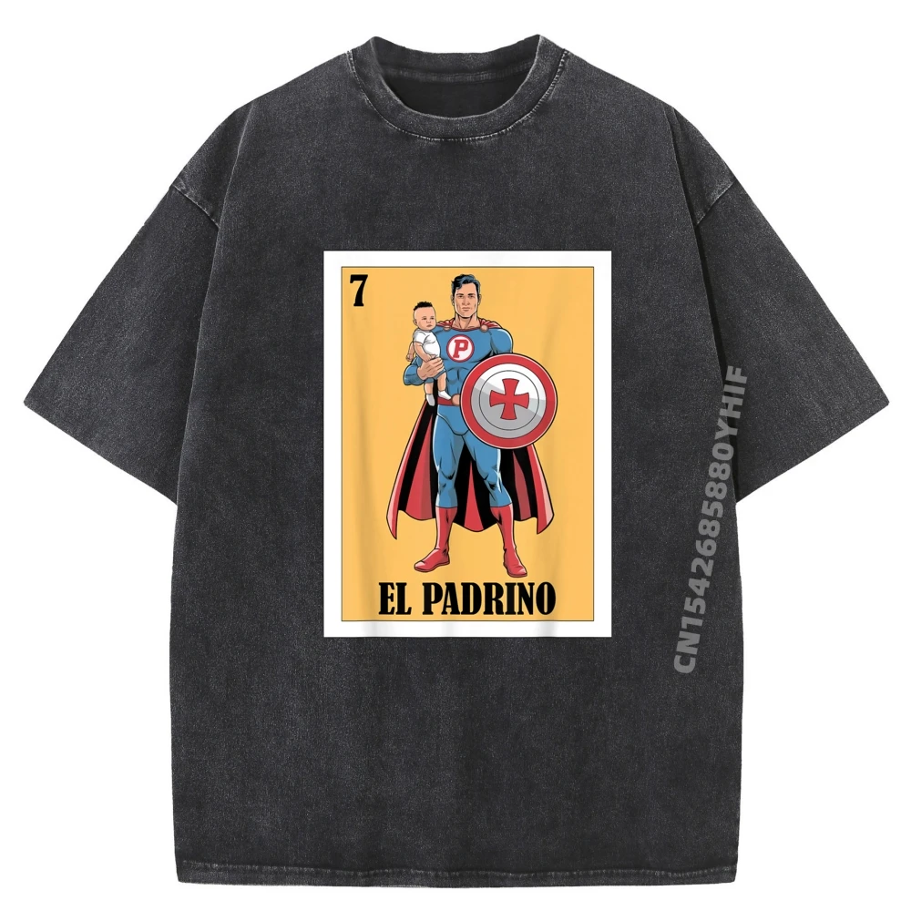 

Funny Mexican Baptism Superhero El Super Padrino Wholesale Tshirts 100 Pcs Gifts For Men Soft Washed T-shirts