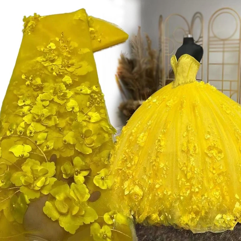 

5 ярдов 3D вышитая цветочная сетчатая ткань для шитья своими руками, вышитая кружевная одежда, свадебное платье, вышивка, ткань для одежды