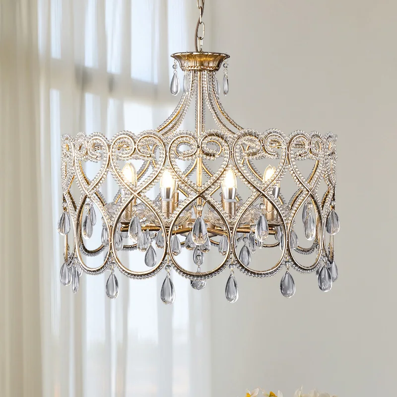 

Antique Silver Crystal Chandelier Bedroom Lighting French Country Crystal Chandelier Semi Flush Rvintage Lamp Living Dining Room
