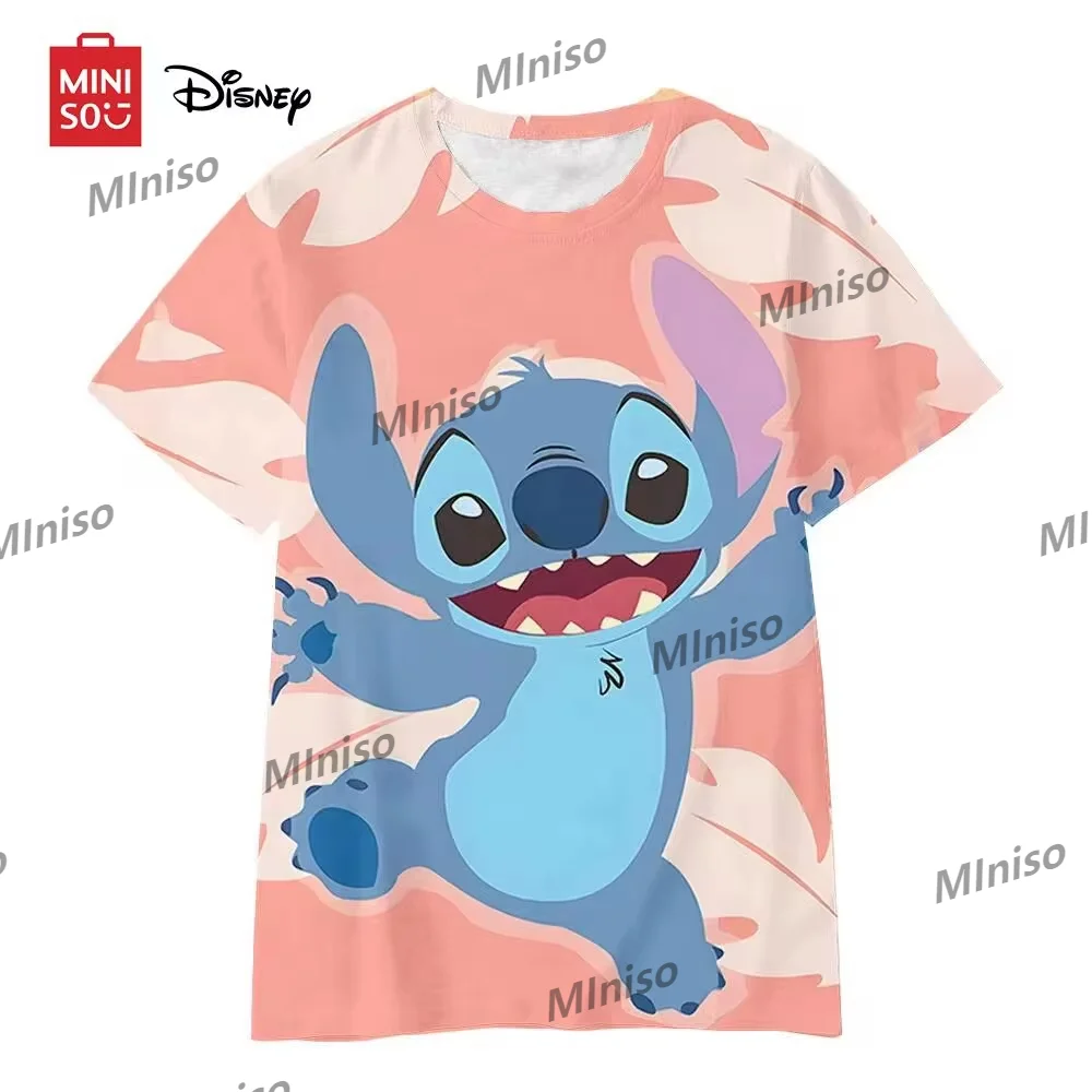 

24 MINISO Disney Stitch T-Shirts Cartoon Anime 3D Print Streetwear Men Women Fashion T Shirt Kids Boys Girls Tees Tops Clothing
